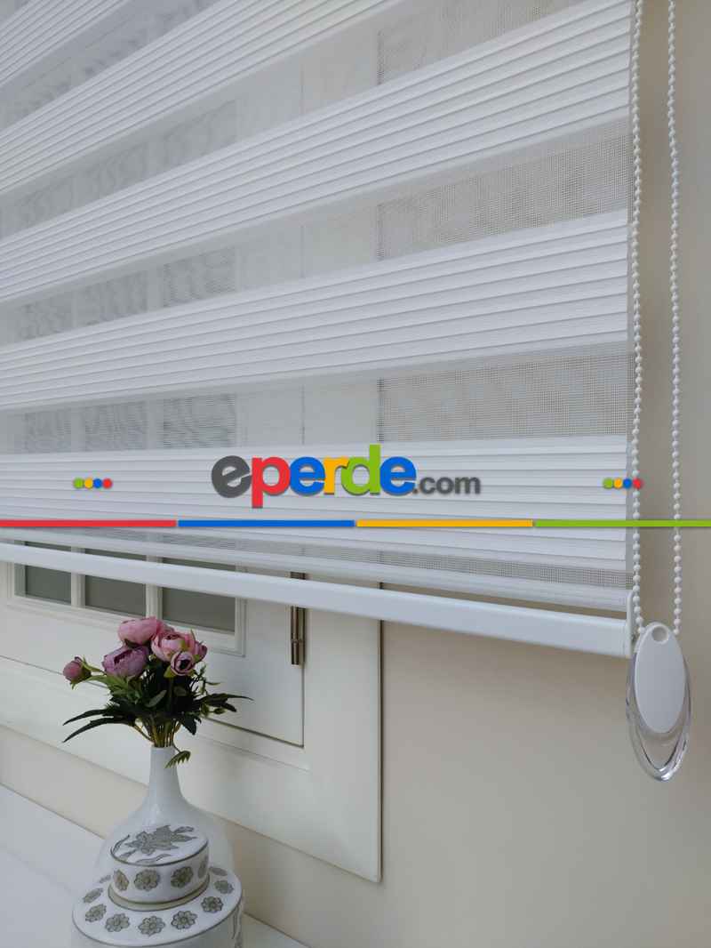 Oturma Odası - Beyaz Geniş Düz Plise Zebra Perde-wide Pile- Beyaz