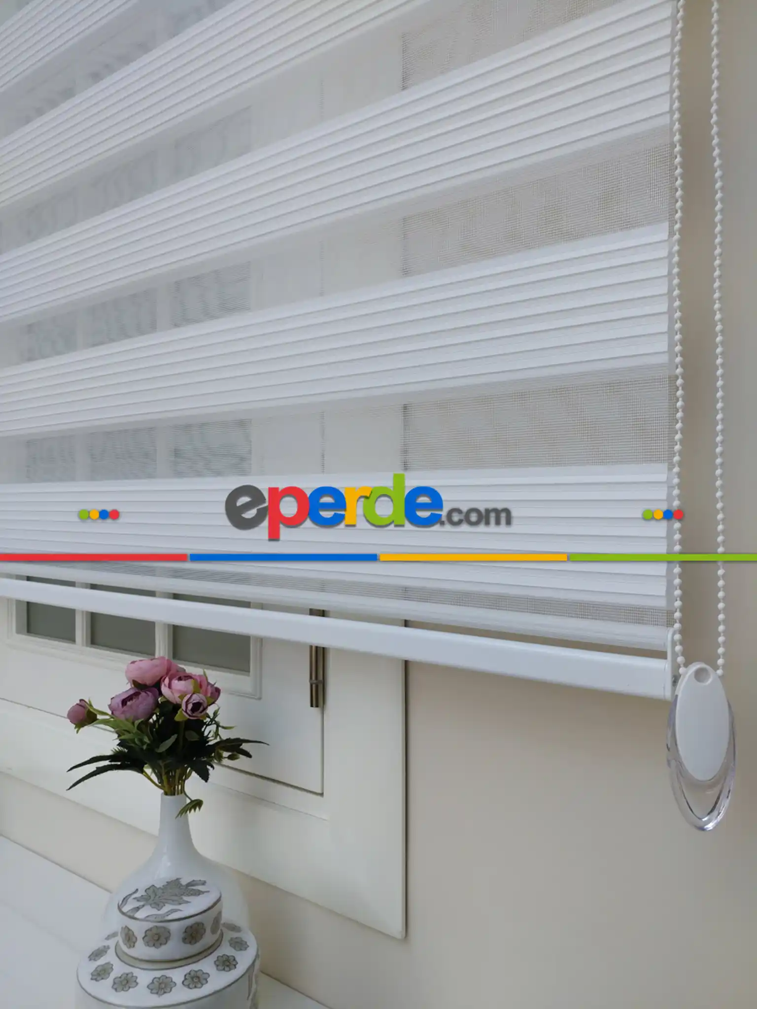 Oturma Odası - Beyaz Geniş Düz Plise Zebra Perde-wide Pile- Beyaz