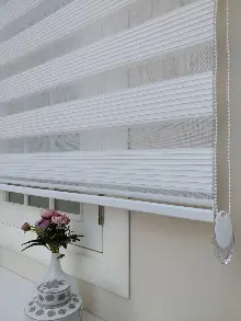 Oturma Odası - Beyaz Geniş Düz Plise Zebra Perde-wide Pile- Beyaz