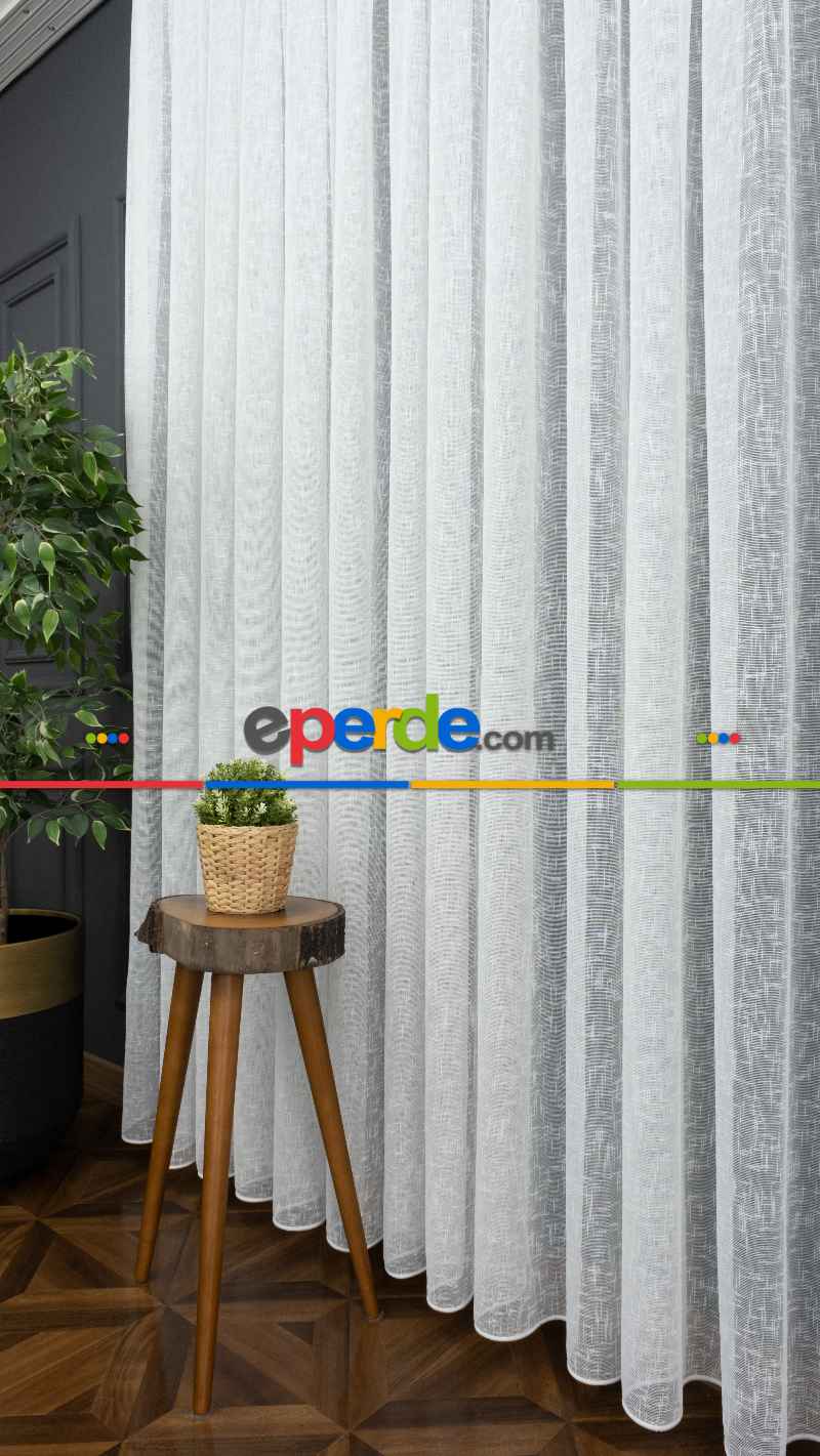 Favori Dolgulu Keten Yüksek Gramajlı Tül- Ekru