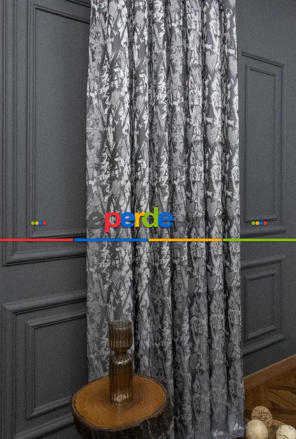 Yatak Odası Fon Jakar Dokuma Fon Perde Antrasit Gri