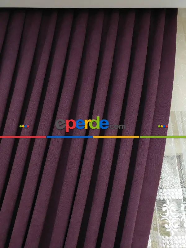 Salon Fon - Mürdüm Rengi - Düz Fon Perde (  Dökümlü Fon Perde)- Mürdüm Koyu