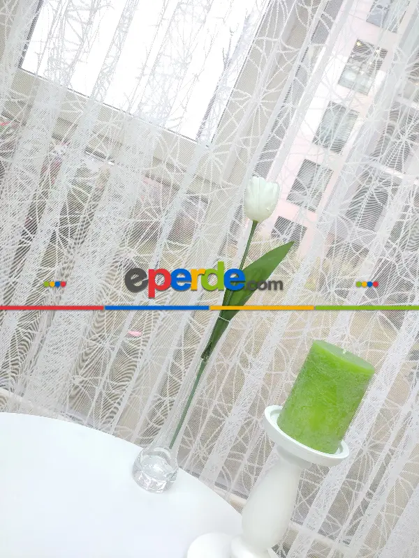 Salon Tül - Salon Yatak Odası Fransız Dantel 2021 Tül Perde- Ekru