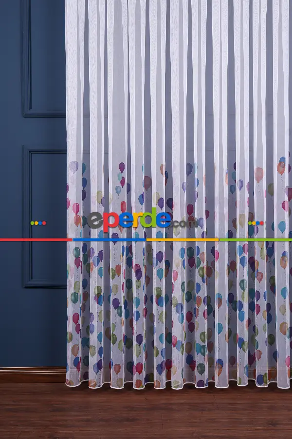 Genç Ve Çocuk Odası Renkli Balon Baskılı Tül Perde