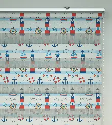 Bebek Odası Zebra Perde - Çapa Baskılı Zebra Perde- Mavi-Kırmızı-Beyaz