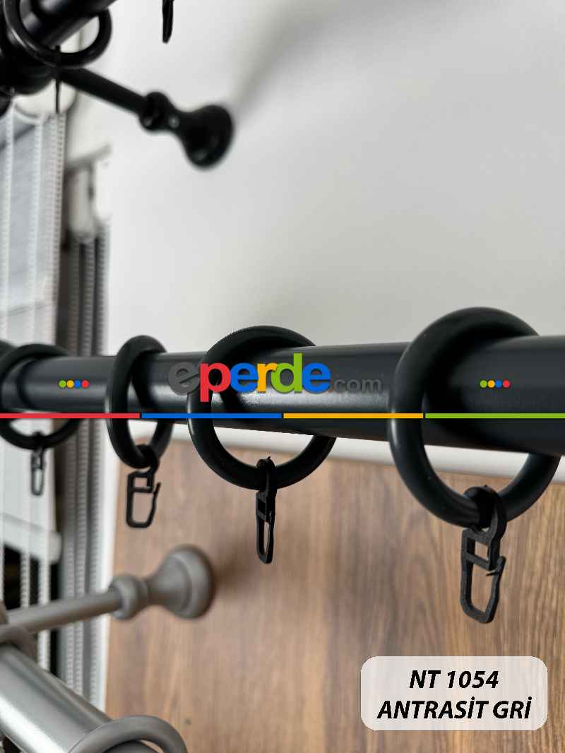 Antrasit Gri Raylı Veya Raysız Plastik Halkalı Rustik Perde Askısı