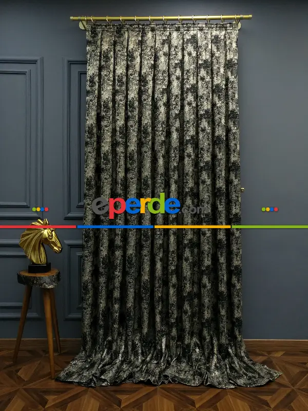 Yatak Odası - PatineDesenli Modern Desenli Jakarlı Salon Fon Perdesi 2021 Seriemodern Desenli Jakarlı Salon Fon Perdesi 2021 Series Özel Renkler- Siyah-bej-gri Açık-gri Koyu