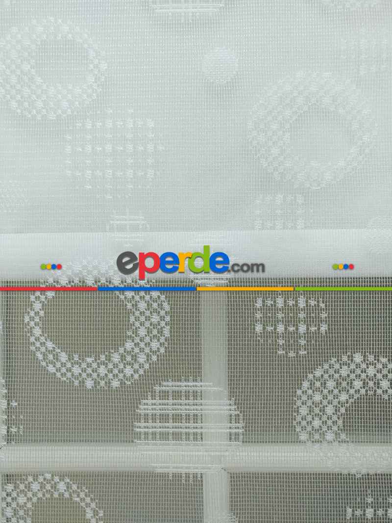 Çiftli Sistem Tül Ve Stor Perde - Dama Desen- Ekru Renk