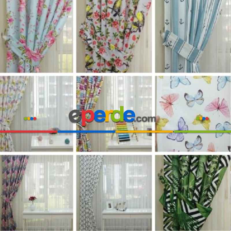 Spor Mutfak Perdesi Kanat Fon Perde Desenli- Mavi