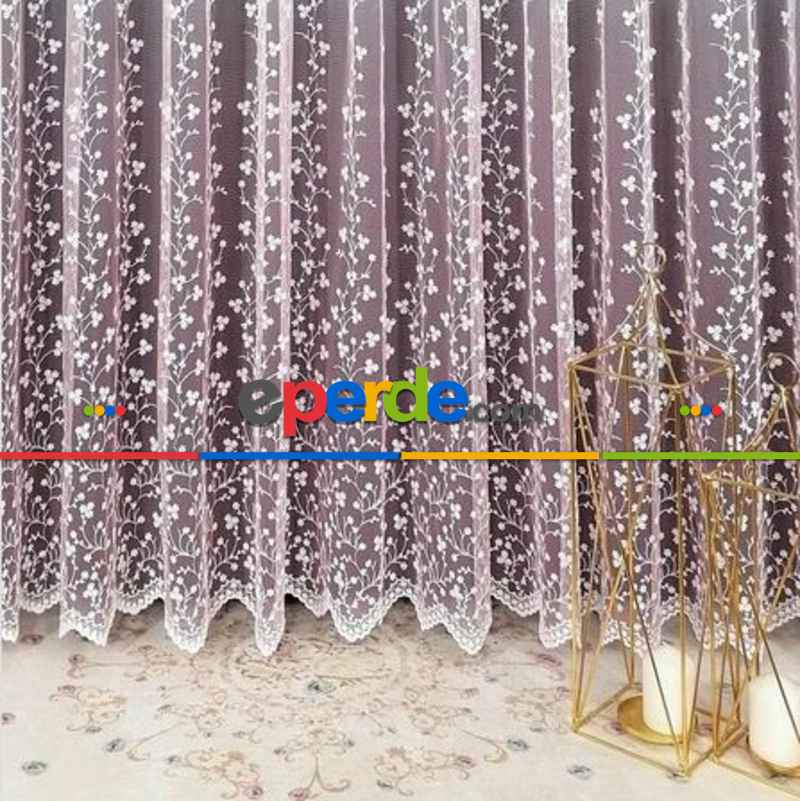 Mutfak Minik Papatya Desenli Degrade İşlemeli Pembe Tül