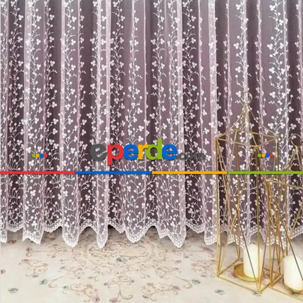 Salon Tül - Degrade İşlemeli Pembe Tül