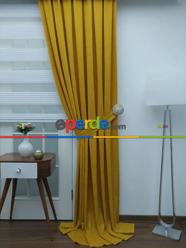 Hardal Sarısı Düz Fon Perde (280 Eninde)- Hardal Sarısı