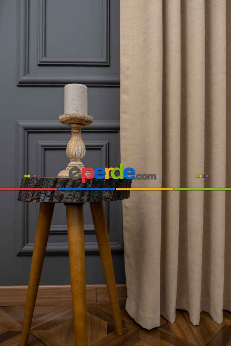 Bej Rengi Düz Fon Perde En Dökümlü Fon Perde