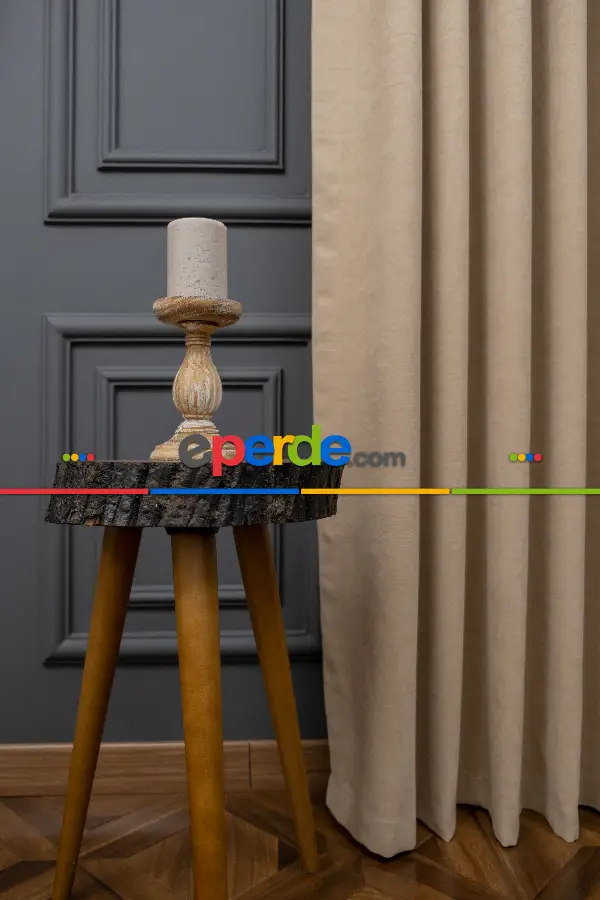 Salon - Bej Rengi Düz Fon Perde En  Dökümlü Fon Perde