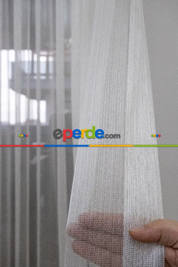 Mutfak - Çizgili Düz Tül Perde - Altın Simli Tül - Ütü İstemez