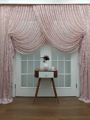 Pudra Pembe Sarmaşık Desenli Boncuklu Mekanizmalı Fon Perde 1 Tkm(2 Kanat)620 Tl Yerine Sadece 229 Tl- Pembe Pudra Pembe
