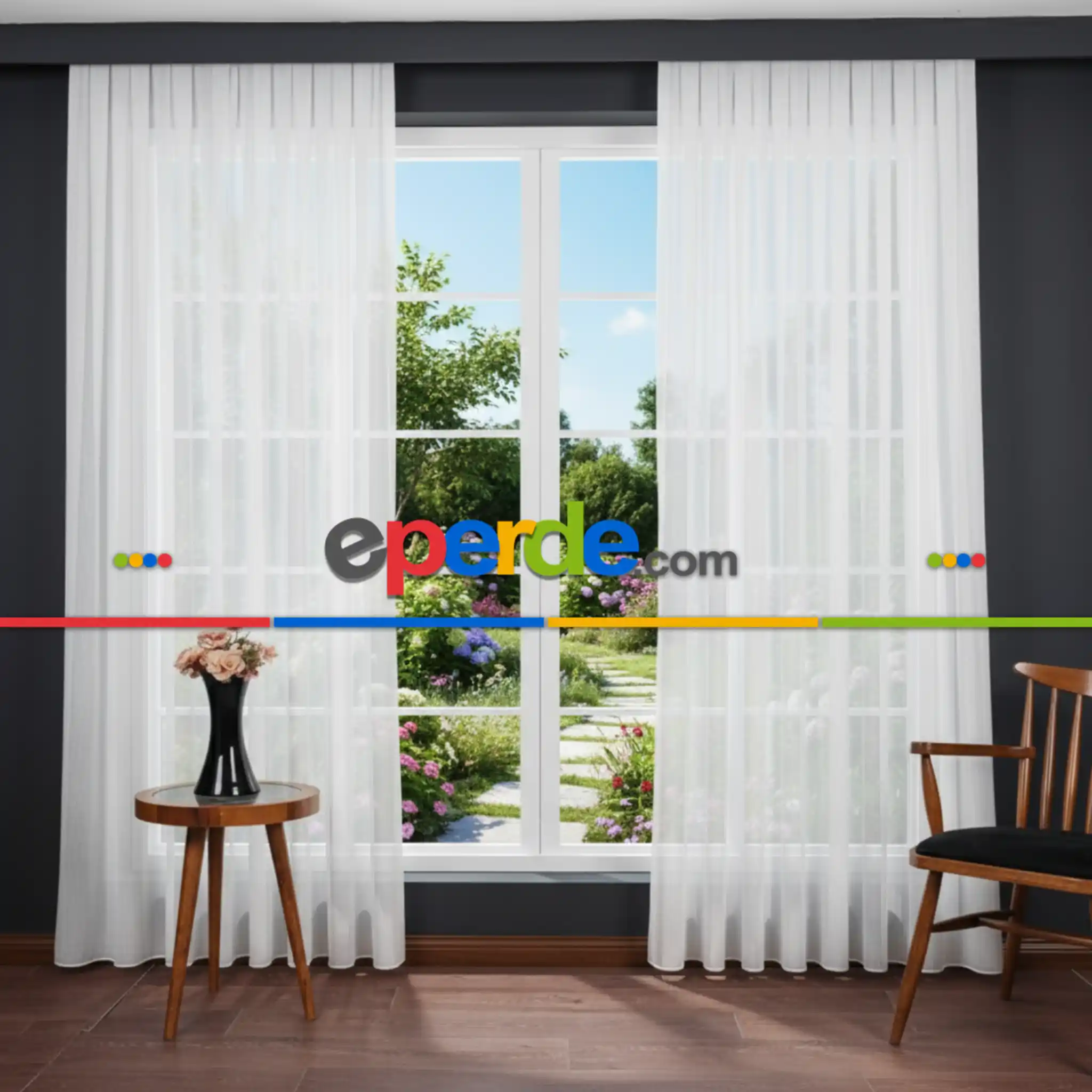 Bambu Zemin Noktalı Ve Çizgili Simli Düz Tül Perde Gramajlı