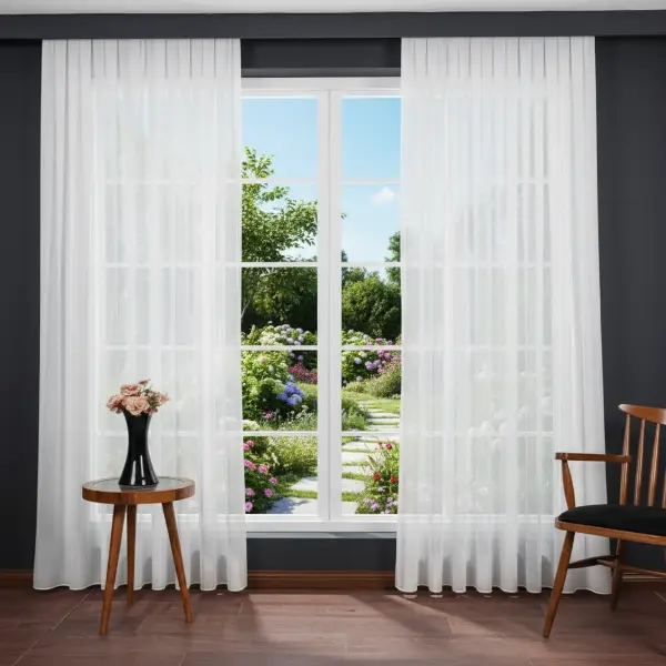 Bambu Zemin Noktalı Ve Çizgili Simli Düz Tül Perde Gramajlı