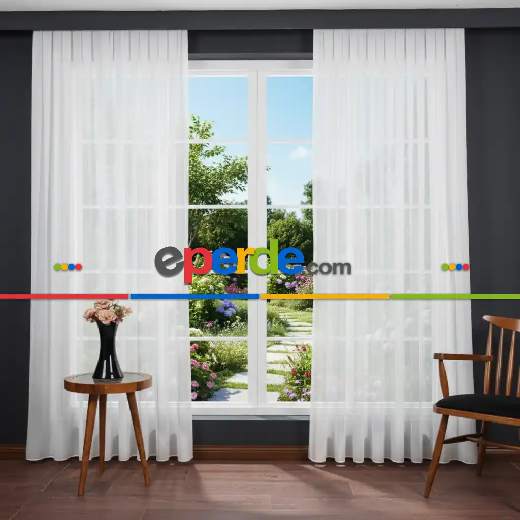 Bambu Zemin Noktalı Ve Çizgili Simli Düz Tül Perde Gramajlı