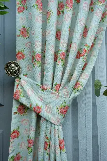 Mutfak Perdesi Kanat Fon Perde Çiçek Desenli- Beyaz