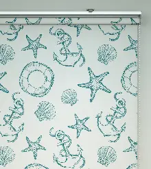 Bebek Odası Stor Perde - Denizci Desenli Baskılı Stor Perde- Yeşil-Ekru