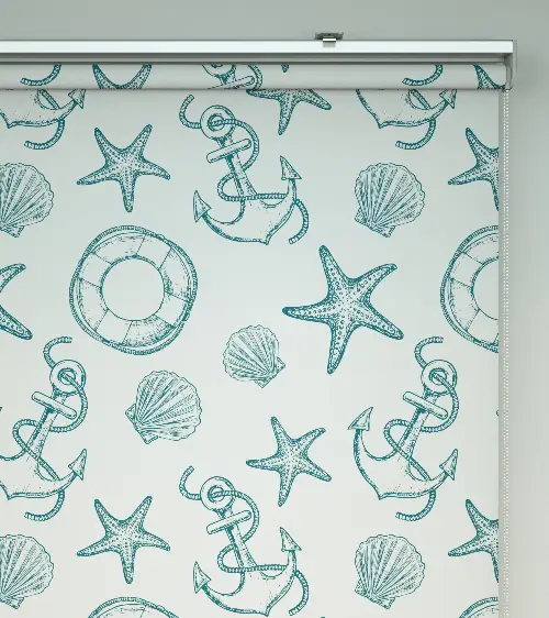 Denizci Desenli Baskılı Stor Perde- Yeşil-ekru