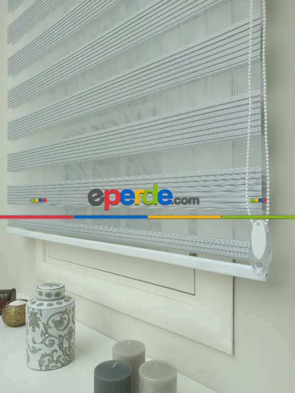 Gri Mutfak Perdesi Mekanizmalı Zebra Perde Plise- Gri Koyu