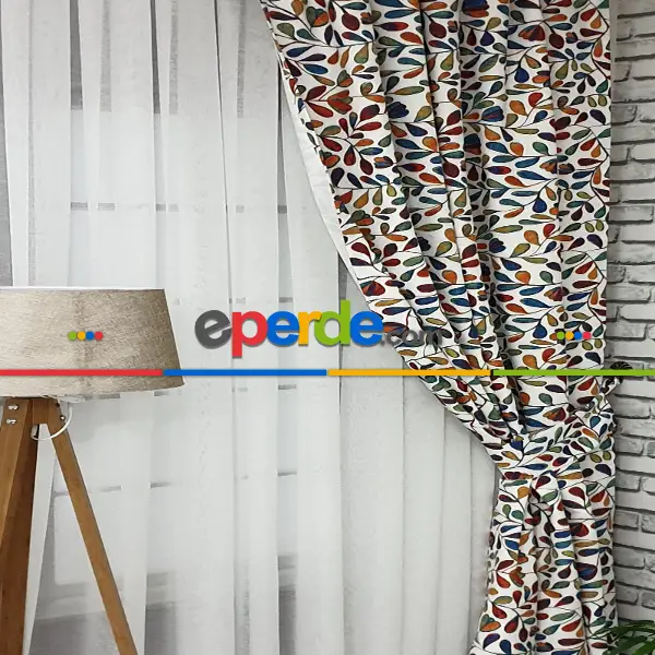 Yatak Odası - Yaprak Desenli Fon Perde Evm784 Kumaşı Kalındır Duck Bezi Değildir-  Çok Renkli 3