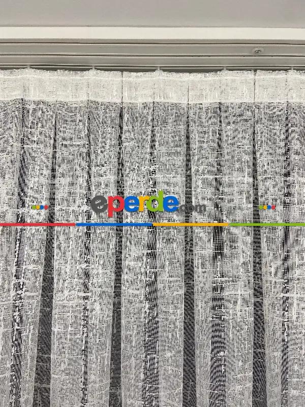 Tül Perde - Salon/Yatak Odası - Fransız Dantel 2025 - Spor Desenli Tül Perde - Ekru Açık Krem