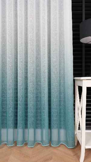 Keten Ekru Yeşil Degrade Geçişli Tül Perde, Ağır Gramajlı Premium Seri, Eteği Kurşunlu