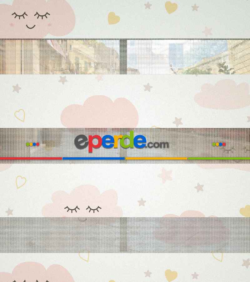 Bulut Desenli Baskılı Zebra Perde- Çok Renkli