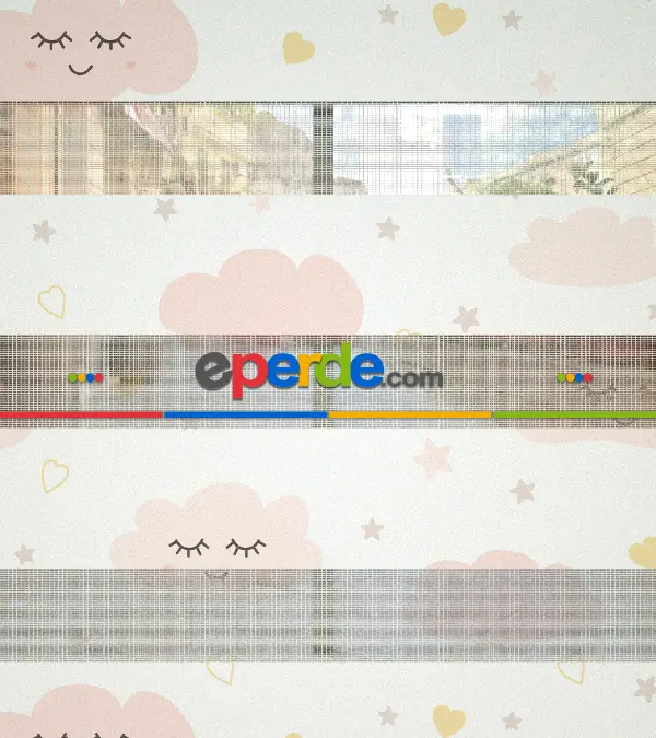 Bulut Desenli Baskılı Zebra Perde- Çok Renkli