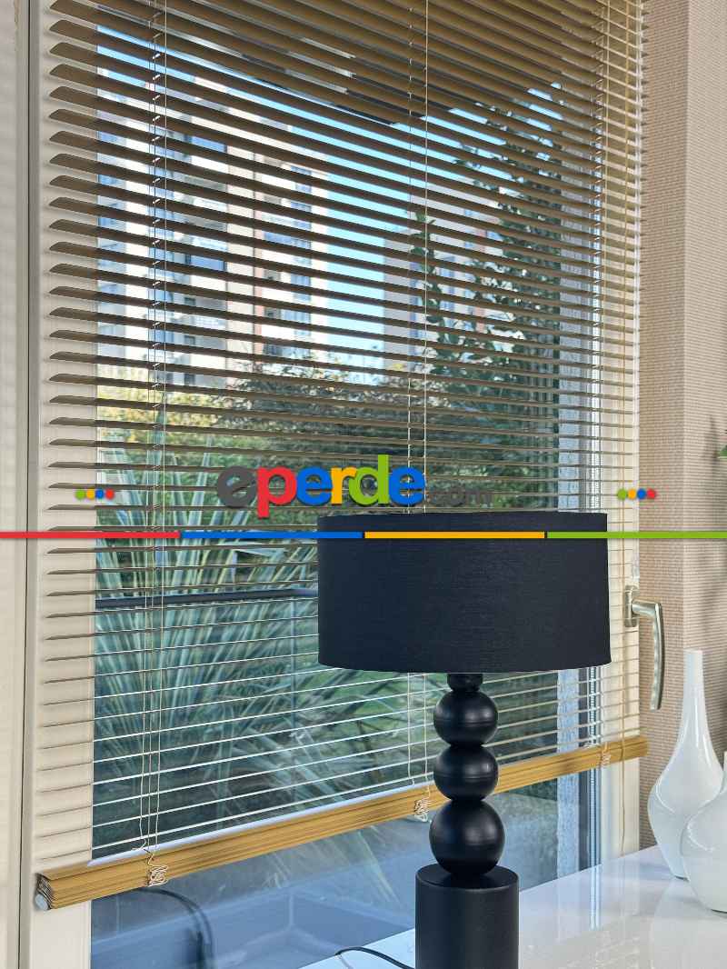 Açık Ahşap Efektli Alüminyum Jaluzi Perde - 25mm