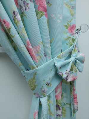 Mutfak Perdesi Kanat Fon Perde Çiçek Desenli Fiyonklu- Yeşil