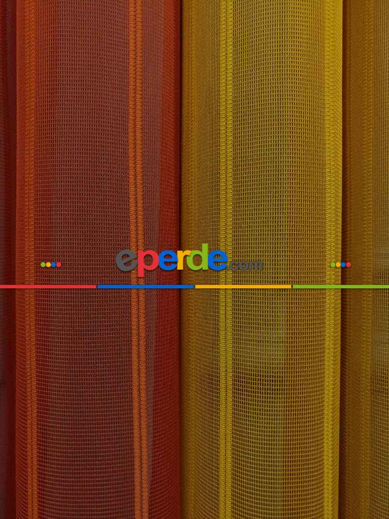 Lens Akıllı Dikey Tül Perde 115- Beyaz-kiremit Rengi-hardal