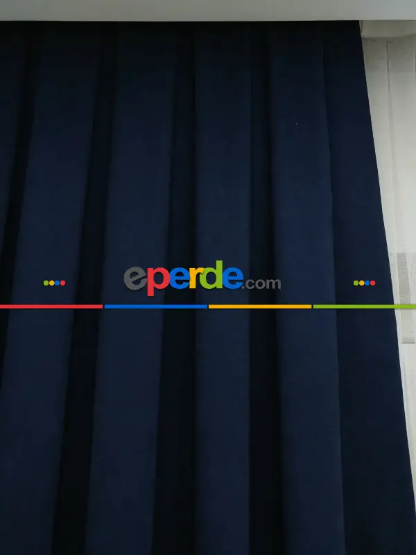 Koyu Lacivert Düz Fon Perde - Boru Pile- Lacivert