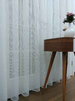 Düz Boyuna Çizgili Tül Perde- Ekru - Kurşunlu Tül