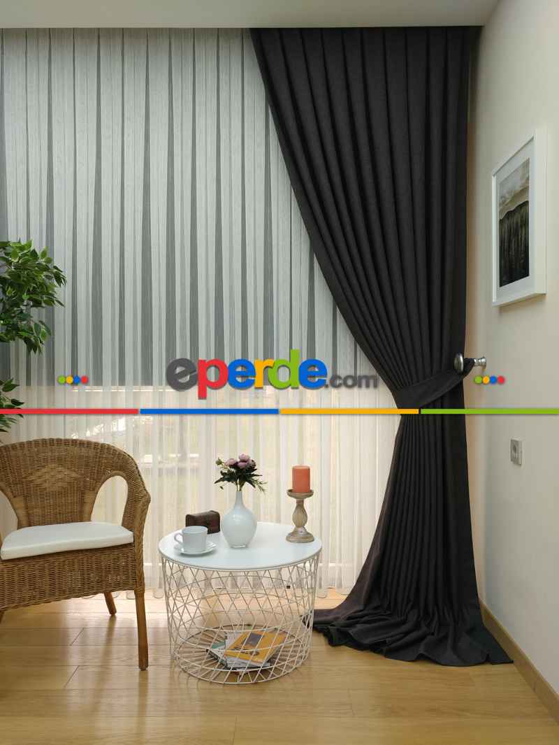 Keten Füme Antrasit Renk Düz Fon Perde ( )- Füme