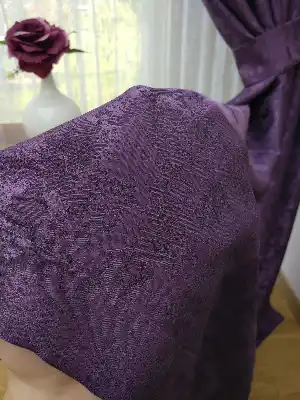 Patinedesenli Mor - Katyonik Jakar Fon Perde- Mor