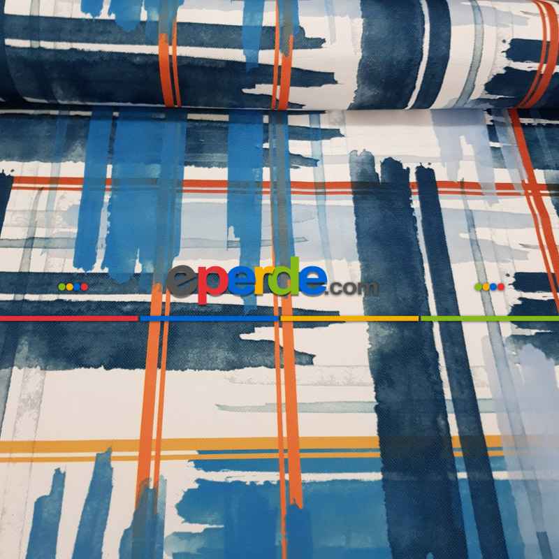 Etnik Desenli Fon Perde Evm215 _e - Kumaşı Kalındır Duck Bezi Değildir.- Lacivert-Mavi-Beyaz-Çok Renkli