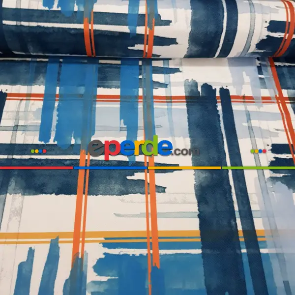 Etnik Desenli Fon Perde Evm215 _e - Kumaşı Kalındır Duck Bezi Değildir.- Lacivert-Mavi-Beyaz-Çok Renkli