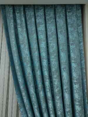 Patine Desenli Açık Mavi Renk Jakar Desenli Fon Perde- Mavi Açık-mavi Grimsi