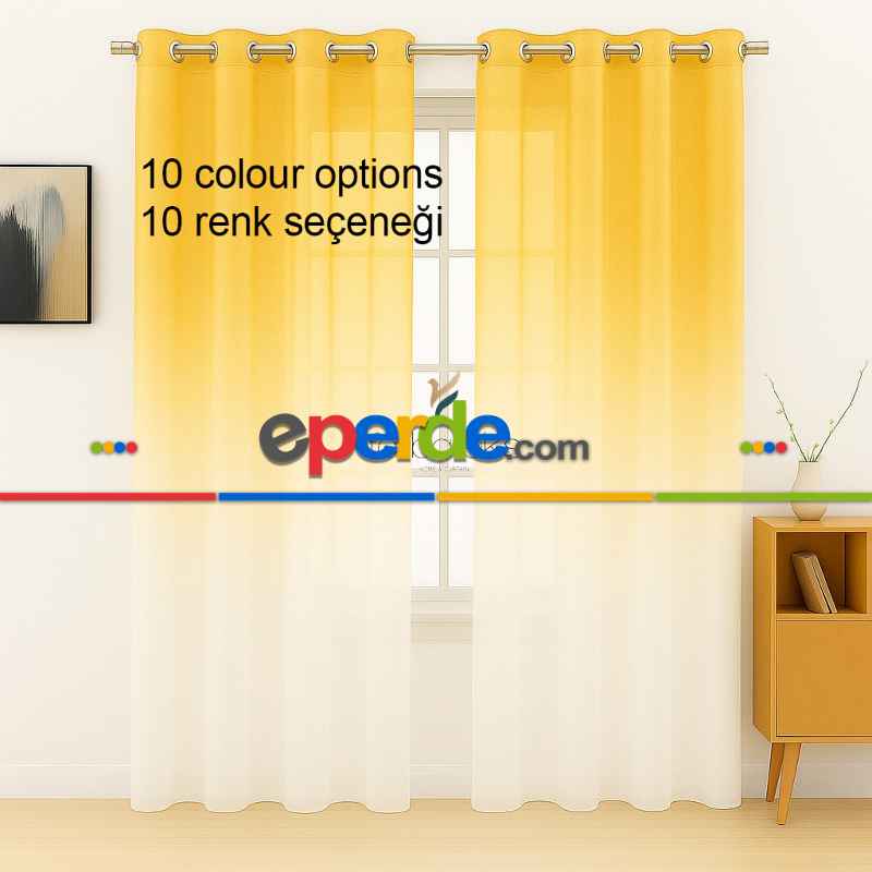 Sarı Renk Renkli Degrade Rustik Tül Perde