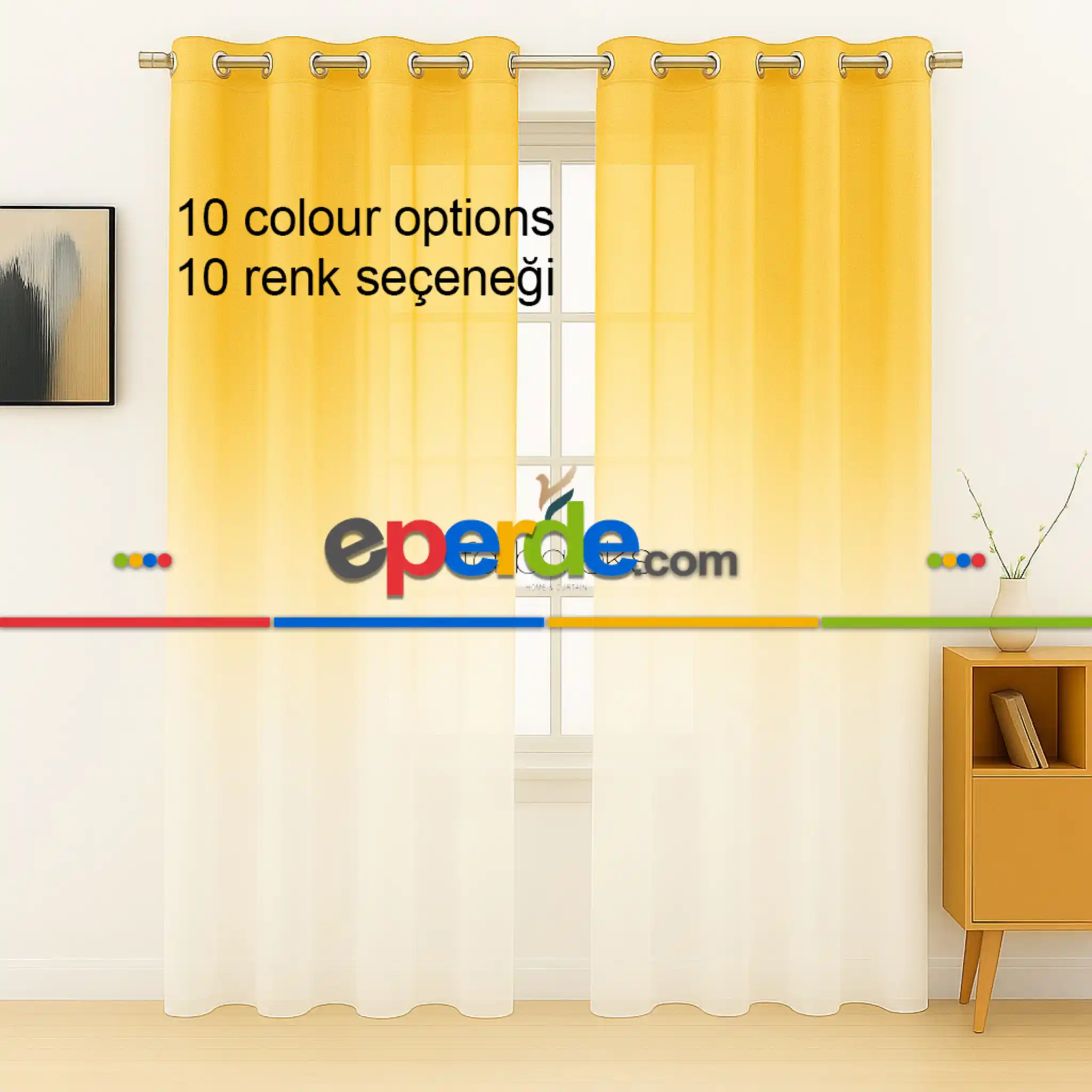 Sarı Renk Renkli Degrade Rustik Tül Perde