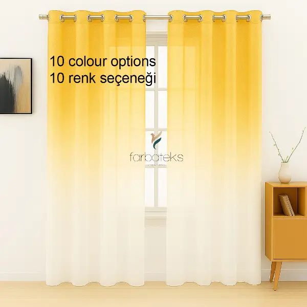 Sarı Renk Renkli Degrade Rustik Tül Perde