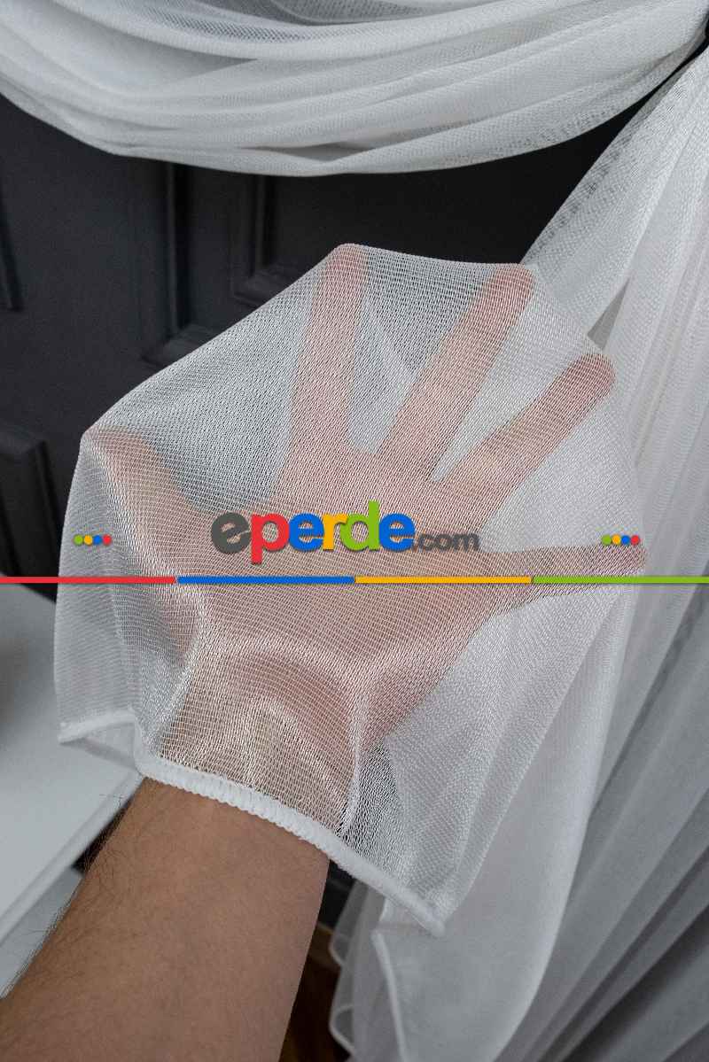 Salon Tül - Ekru Monaliza Dökümlü Tülden Yalancı Kruvaze - Tülden Fon - Yana Toplamalı Tül - Kordon Toplama Tül - Çift Veya Tek Kanat - Kurşunlu Tül - Kordon Renkleri Mevcut