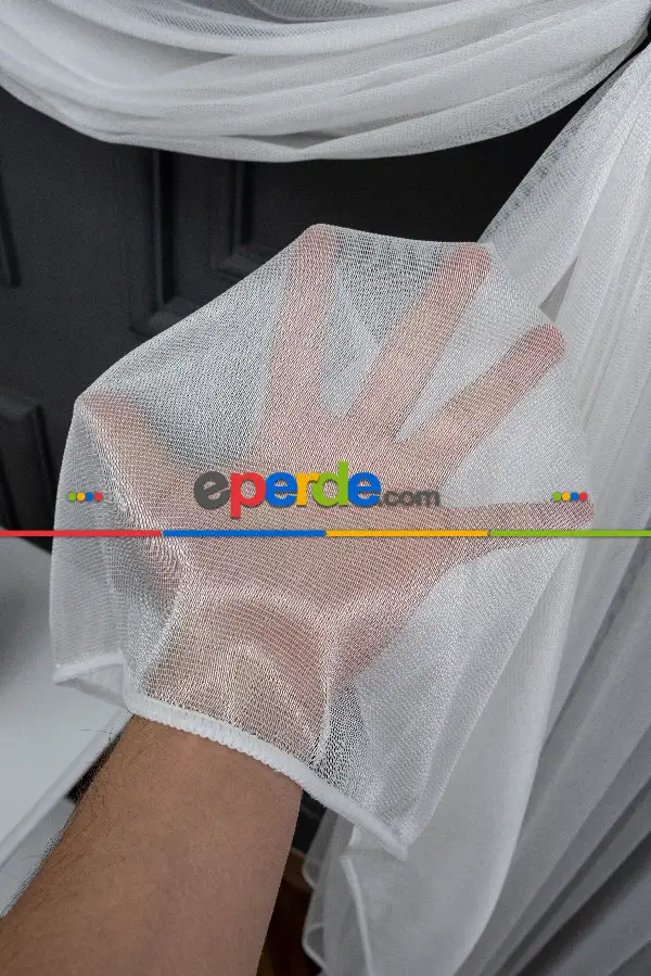 Ekru Monaliza Dökümlü Tülden Yalancı Kruvaze - Tülden Fon - Yana Toplamalı Tül - Kordon Toplama Tül - Çift Veya Tek Kanat - Kurşunlu Tül - Kordon Renkleri Mevcut