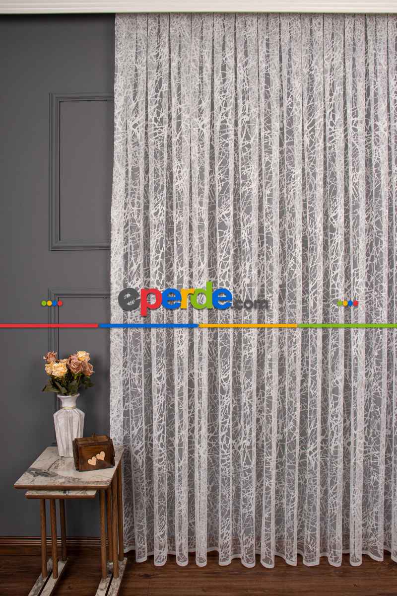 Mutfak Tül Modelleri - Cam Kırığı Desen Örme Tül Perde 1207