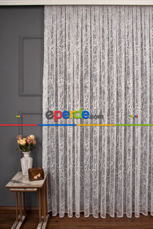 Mutfak Cam Kırığı Desen Örme Tül Perde 1207