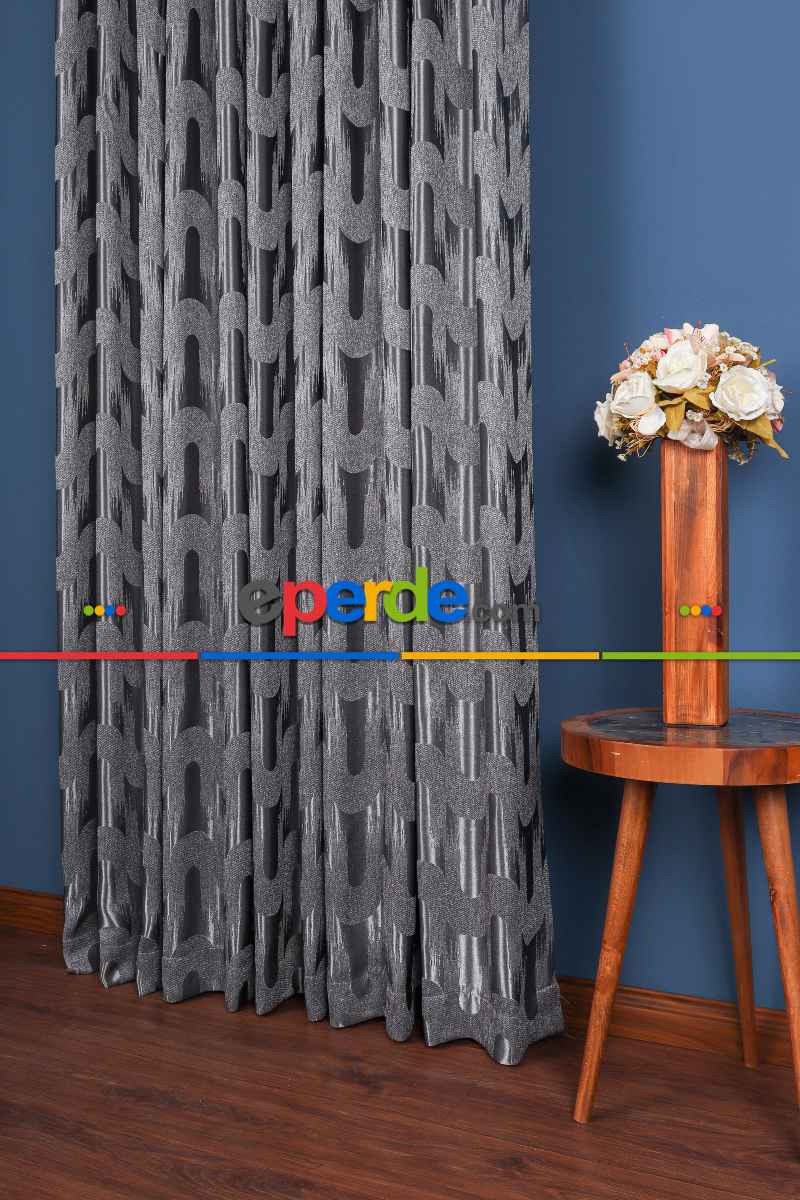 Avantgarde Antrasit Dalgalar Desenli– Modern Jakar Dokuma Fon Perde